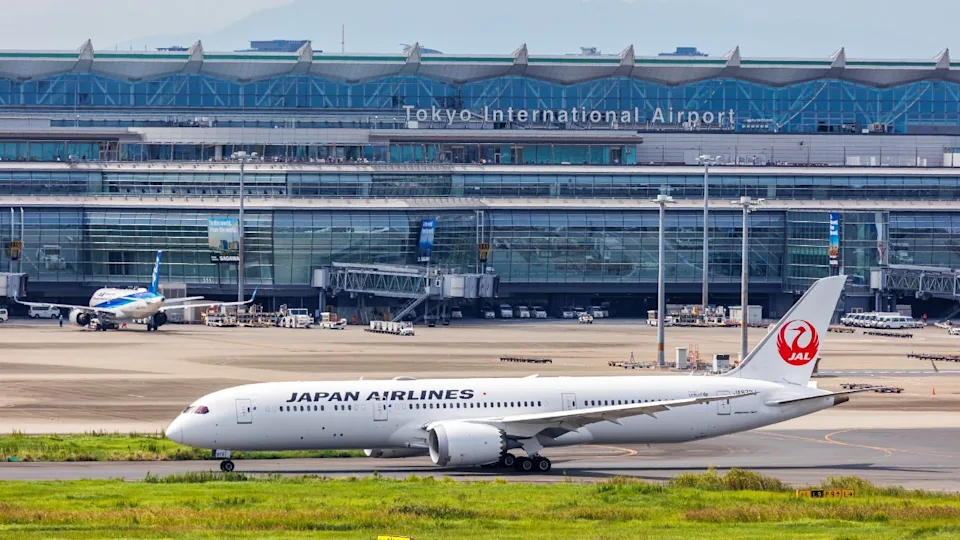 Tokyo, Japan - September 25, 2023: JAL Japan Airlines Boeing 787-9 Dreamliner airplane at Tokyo Haneda Airport (HND) in Japan.