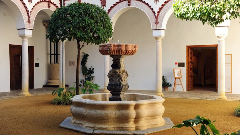 ECIJA, SPAIN; Feb 28 2024: Courtyard of the Benamejí Palace (18th century), Municipal Historical Museum of Écija, province of Seville, Andalusia, Spain