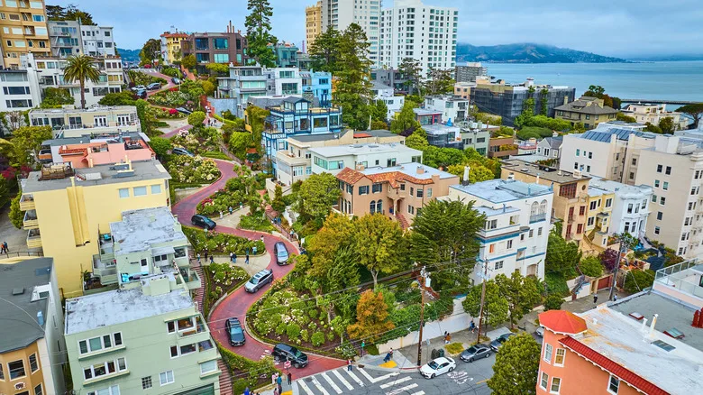An aerial view of Lombard Street in San Francisco