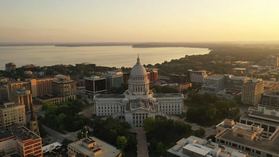 Aerial view of City of Madison. The capital city of Wisconsin from above.