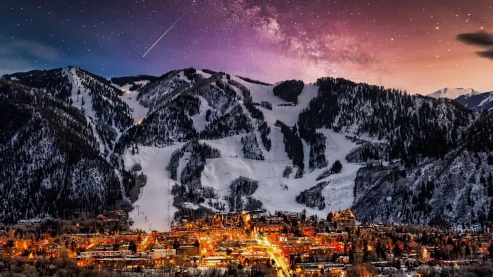 Aspen city skyline with milky way