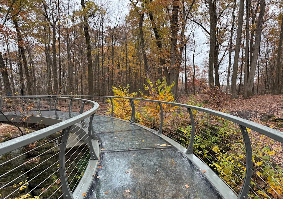 The Falls Edge Glass Walkway is a highlight of Nelson-Kennedy Ledges State Park in Portage County.
