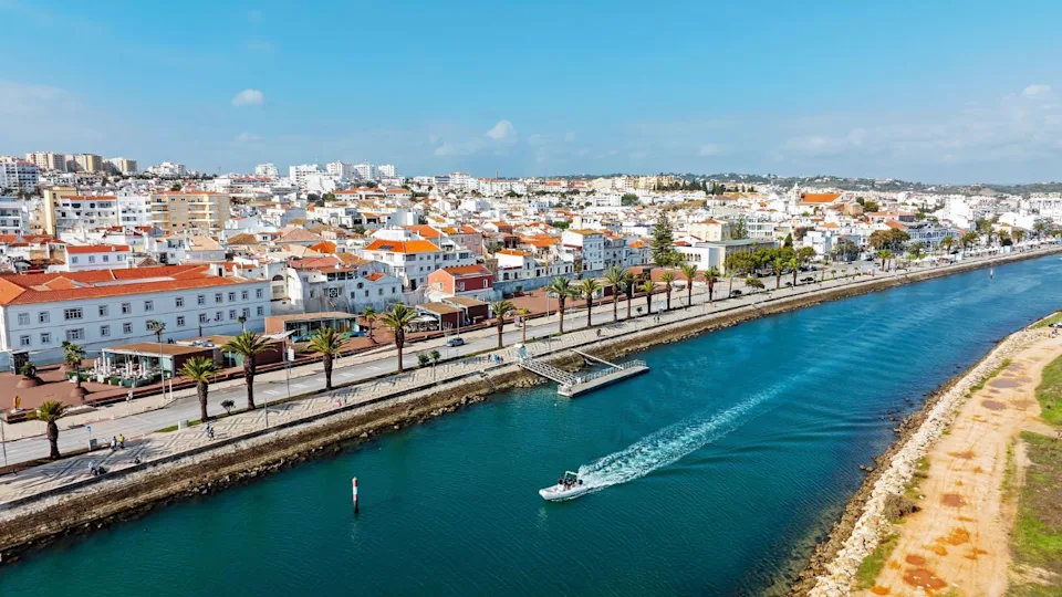 Aerial from the historical city Lagos in the Algarve Portugal
