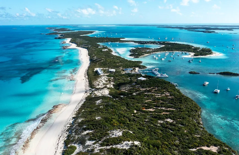 Per Breiehagen/Getty Images Exuma Islands in the Bahamas seen from a birds-eye view.