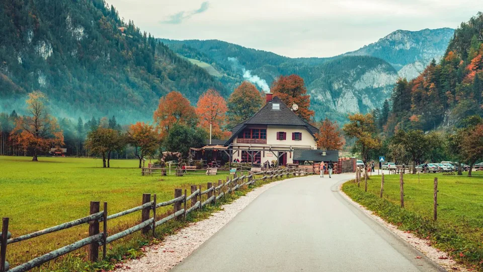 Logar valley or Logarska dolina in the Alps of Slovenia in autumn.