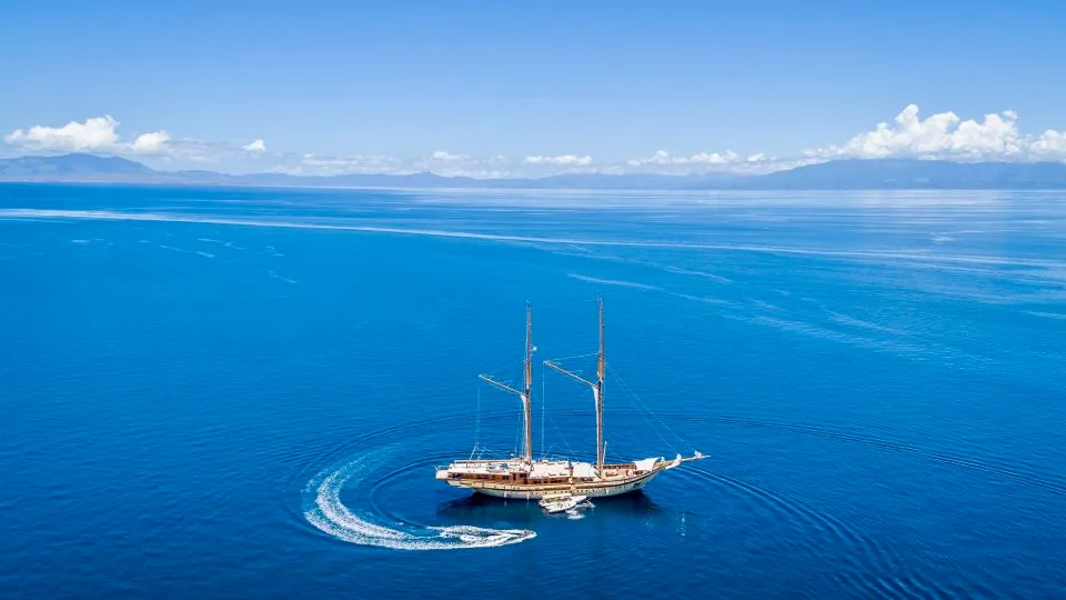 The Lamima was constructed by traditional boat builders on a beach in Sulawesi, then outfitted with modern safety features and luxury amenities. - Lamima