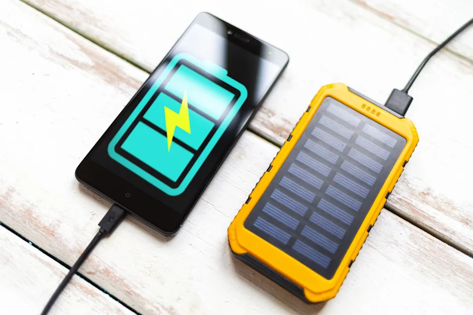 Solar charger with a phone.