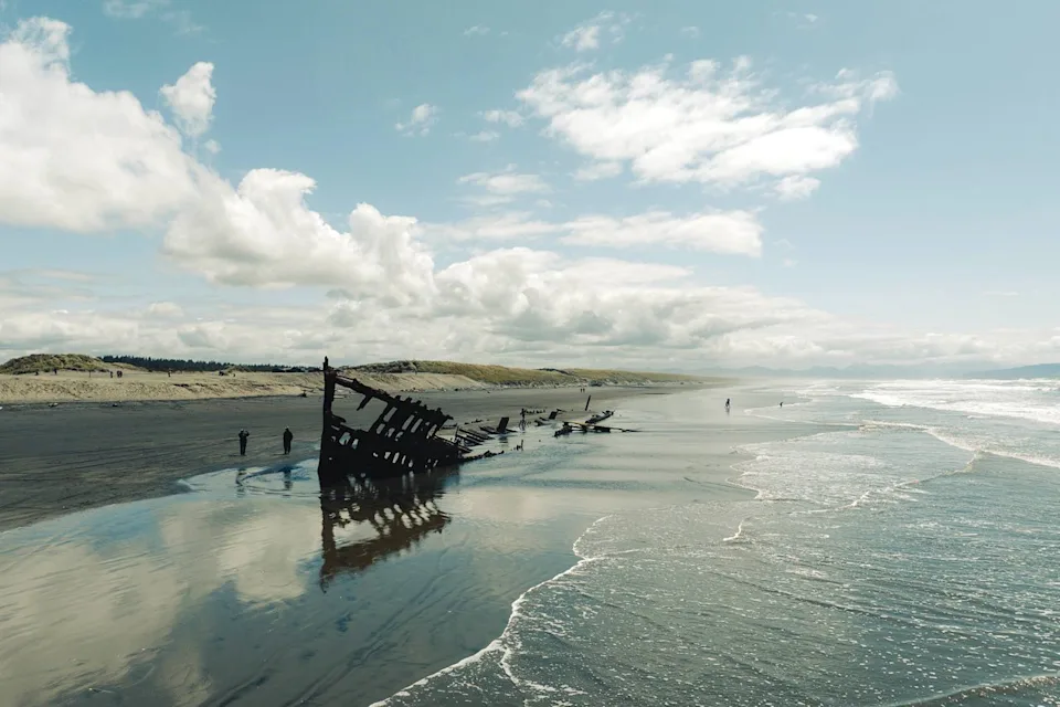 Wheel the World/Astoria Warrenton Area Chamber of Commerce The wreck of the Peter Iredale, a ship that ran ashore in 1906, at Fort Stevens State Park.