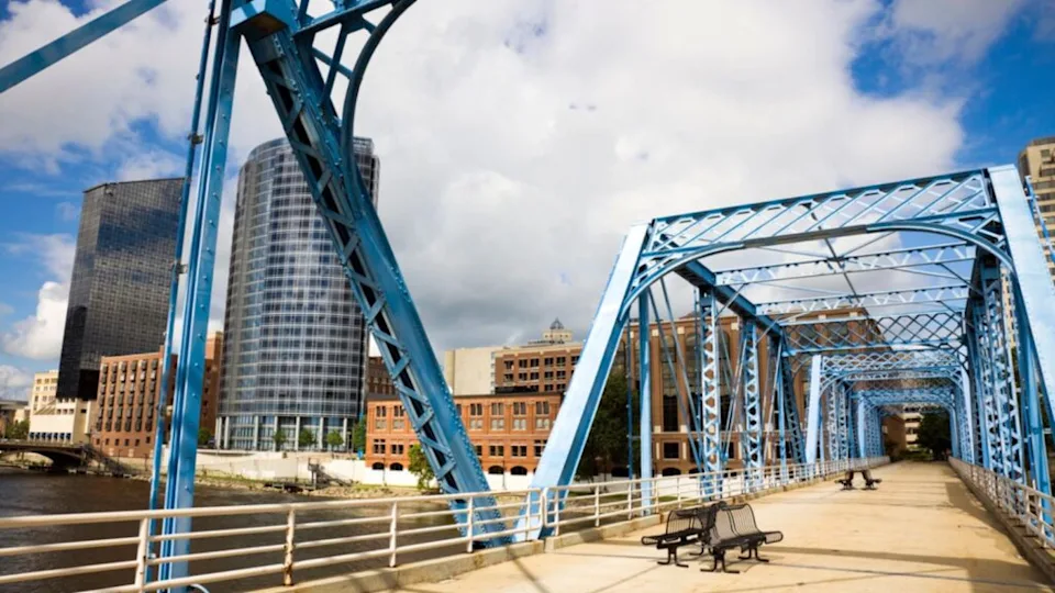 Blue bridge in Grand Rapids Michigan
