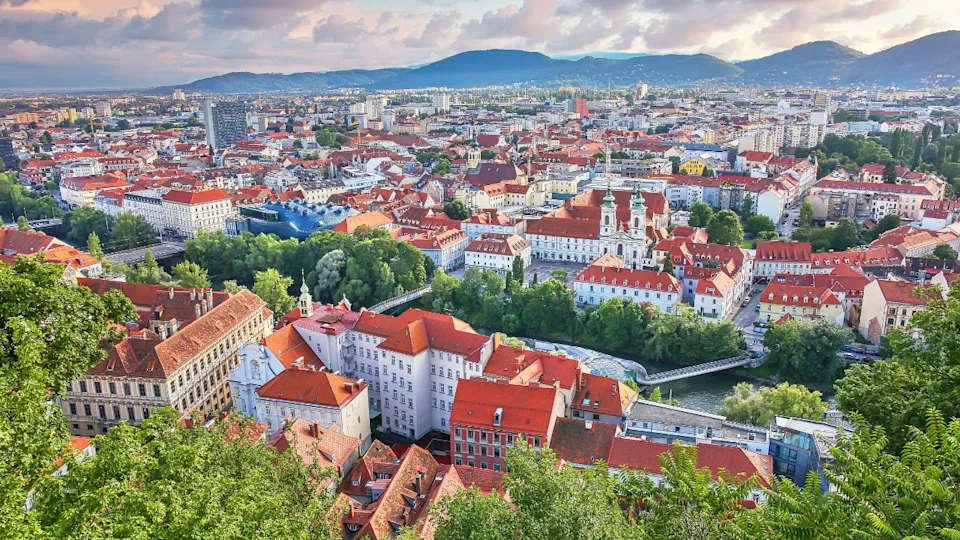 Aerial view to the city of Graz, Austria