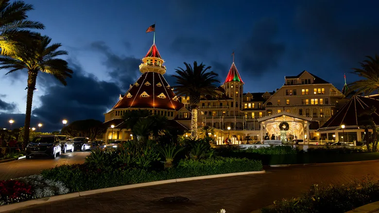 The Hotel Del Coronado lit up for Christmas