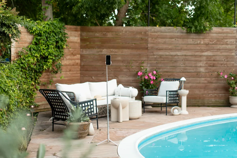 Tripod setup by a pool