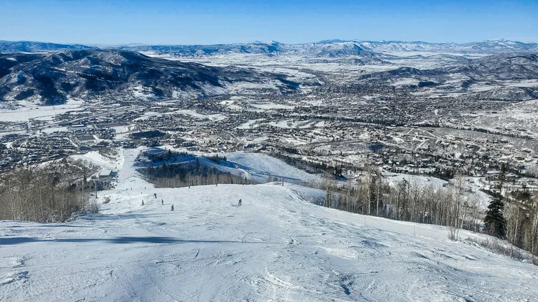 Distant winter view of Steamboat Springs, Colorado