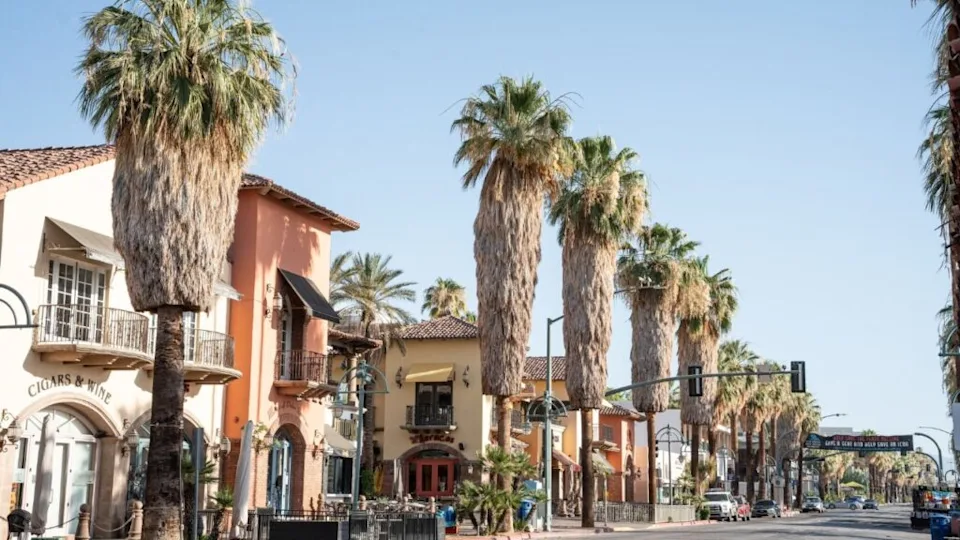 Palm Springs, California - June 27. 2024: View of downtown shopping district in Palm Springs California
