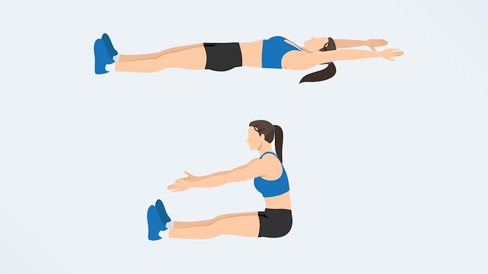 an illustration of a woman doing an ab roll up 