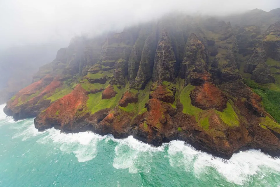 aerial view of the na pali coast in kauai