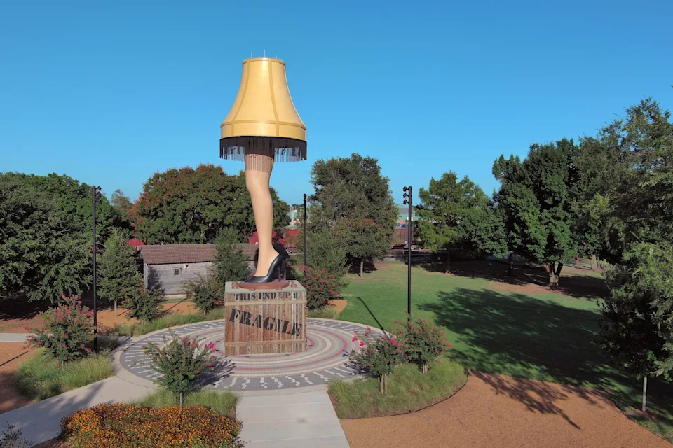 The 50-foot leg lamp is seen in downtown Chickasha in July.