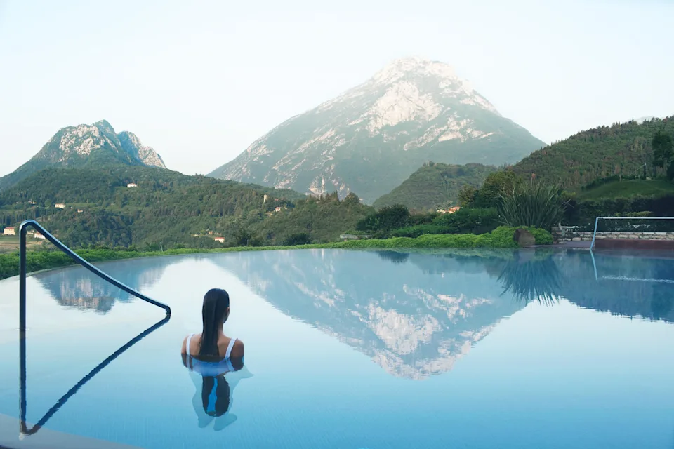 A soak with a view of the surrounding mountains