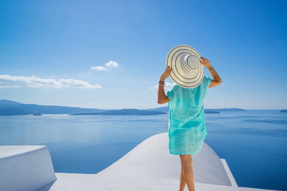 Woman on vacation in Greece.