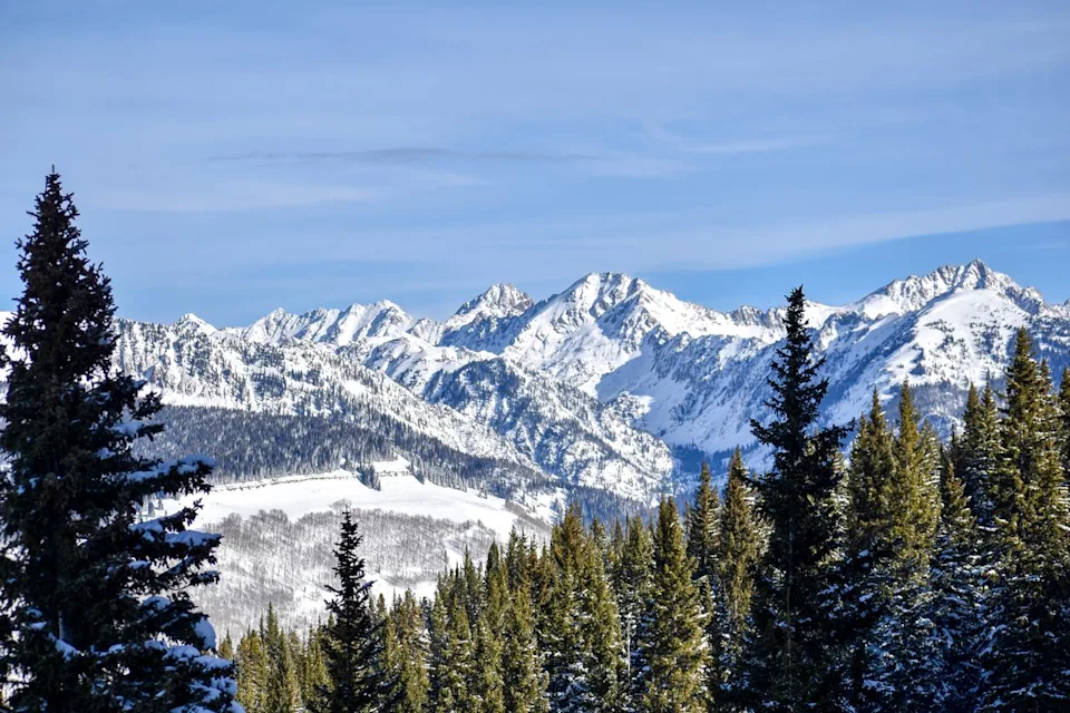 Perry Spring/Getty Images Snow capped mountains near Vail, Colorado.