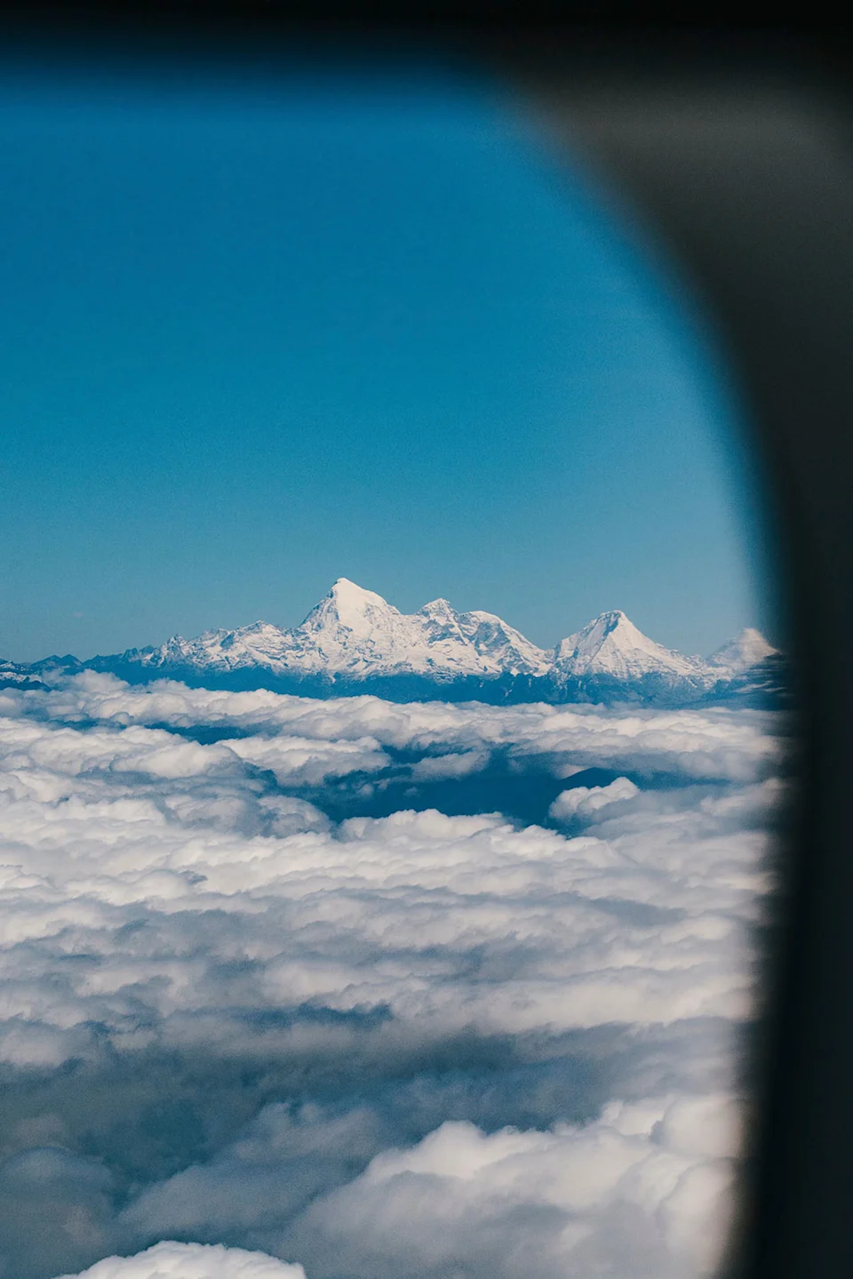 Bhutan’s famed Jomolhari peaks, seen from a plane window
