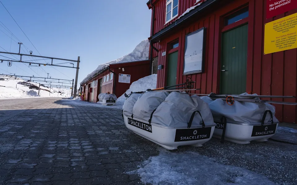 Loaded pulk sleds waiting for departure onto the expedition