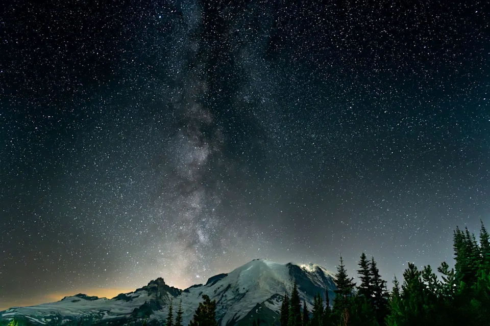 Craig Schwartz/Getty Images A night sky filled with stars in Mount Rainier National Park.