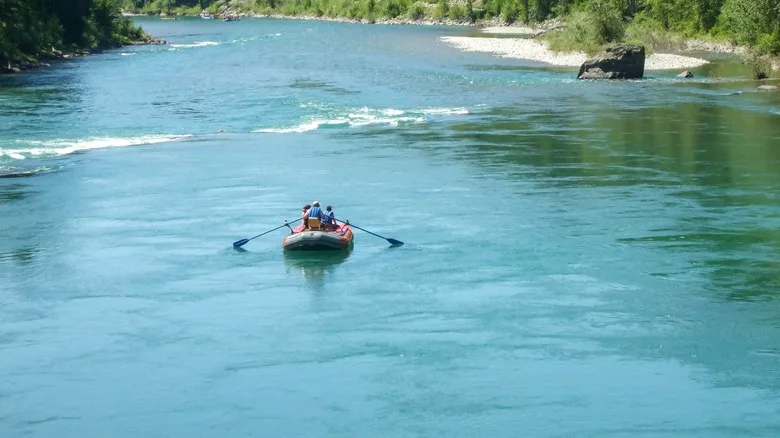People rafting in Flathead Lake, Montana