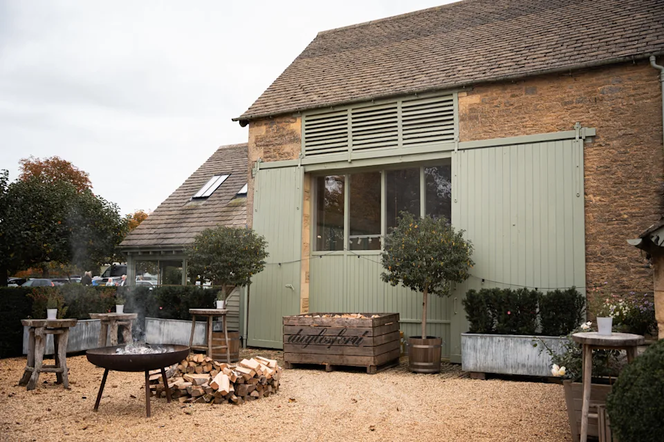 A bonfire on the grounds of Daylesford Organic Farm.