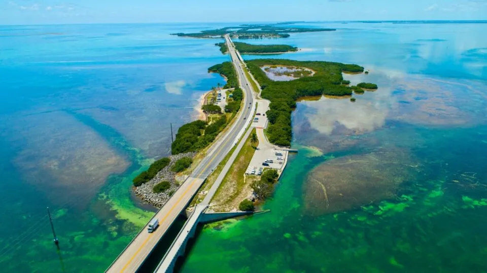 Overseas highway to Key West island, Florida Keys, USA. Aerial view beauty nature.