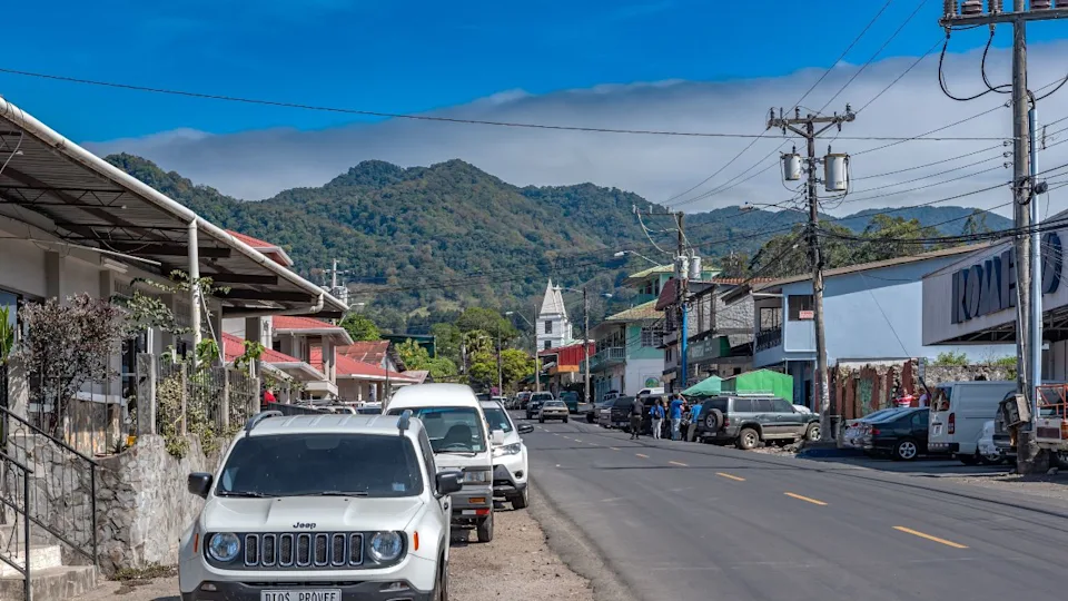 BOQUETE, PANAMA-MARCH 14, 2019: Street in Bouquet on a sunny day, Chiriqui, Panama