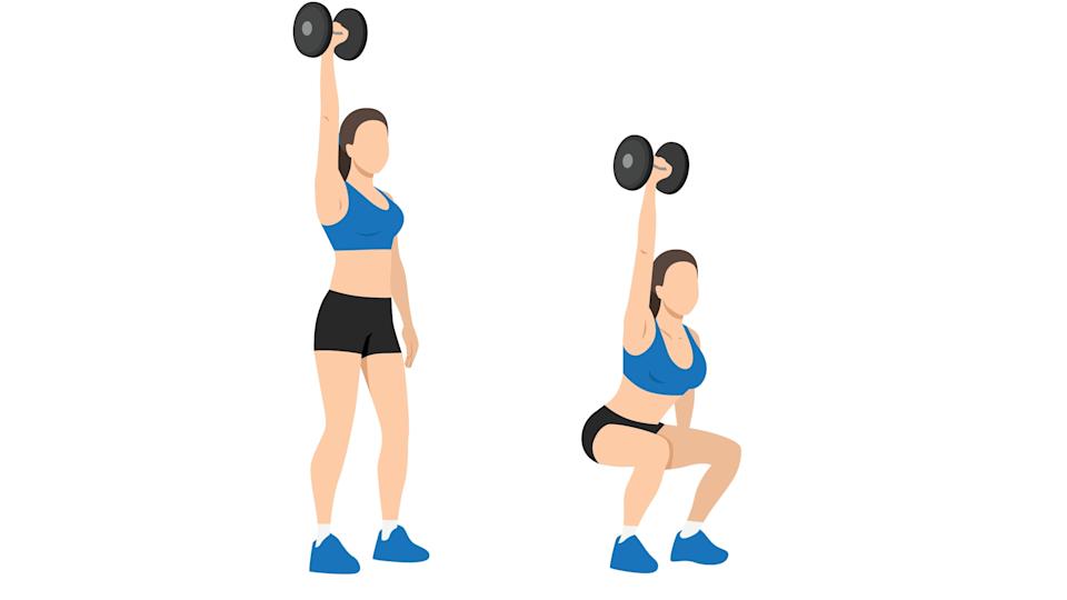 Overhead single arm dumbbell squat