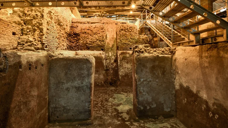 ancient stone walls, steel steps