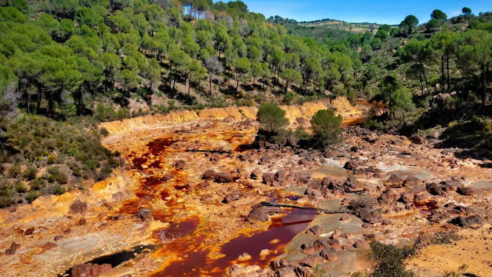 Rio Tinto river landscape in Rio Tinto minig park, Huelva, Spain