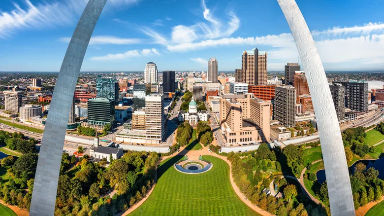 Downtown St. Louis framed within the Gateway Arch