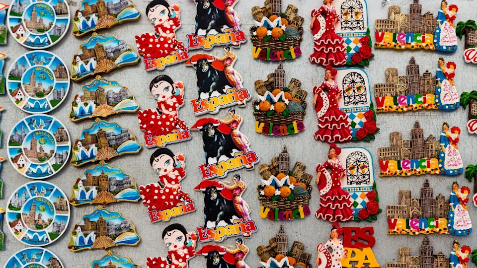 VALENCIA, SPAIN - MAY 14, 2016: Typical souvenirs of the city of Valencia for sale at a flea market, Spain, May 14, 2016 in Valencia, Spain