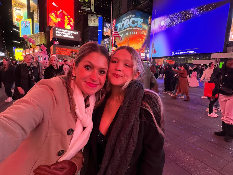 The author and her daughter in Times Square.