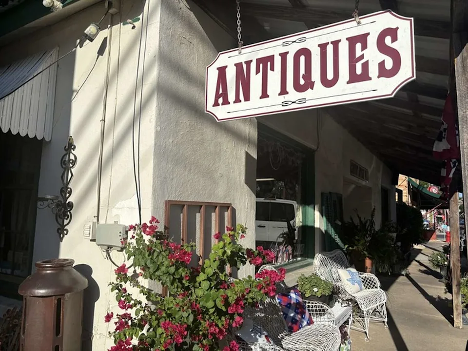 Antique Mall sign in Comfort, Texas. The small town is known for its buzzy antique shopping scene and historic downtown. (Mia Valdez/MySA)