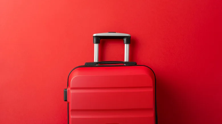 A red suitcase against a red wall