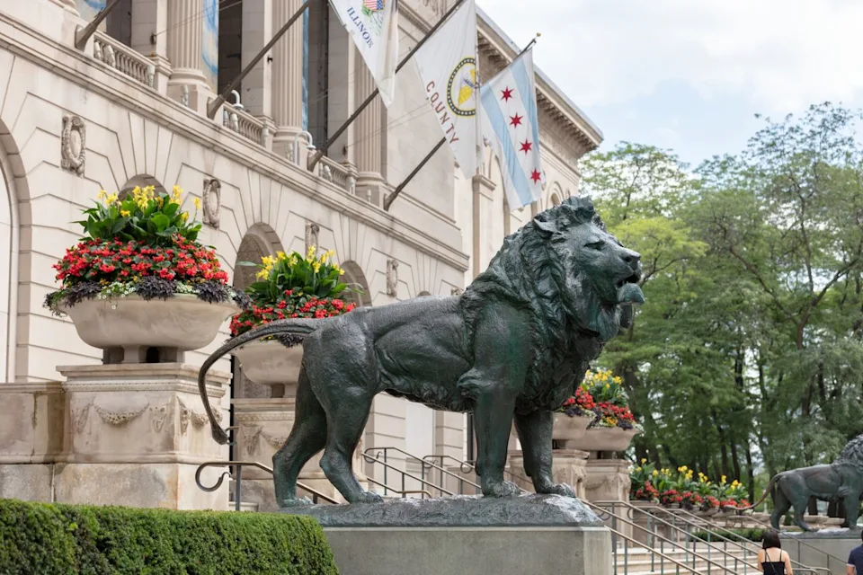 Courtesy of Art Institute of Chicago A pair of bronze lions by artist Edward Kemeys greets visitors to the Art Institute of Chicago. , installed in 1898, greet