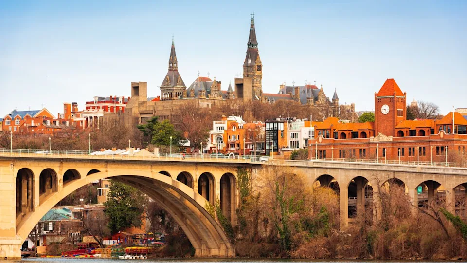 Georgetown, Washington DC, USA skyline on the Potomac River in the day.