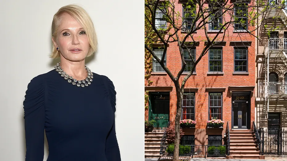 A split of Ellen Barkin on the red carpet and her former townhouse.