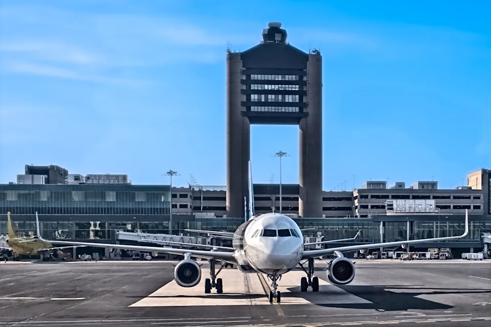 Planes waiting to take off at Logan Airport in Boston, Massachusetts.