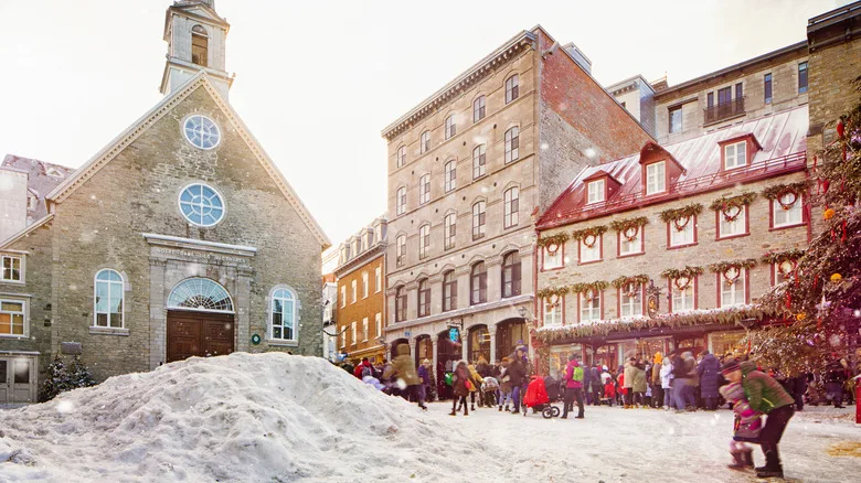 A Quebec City square in the snow