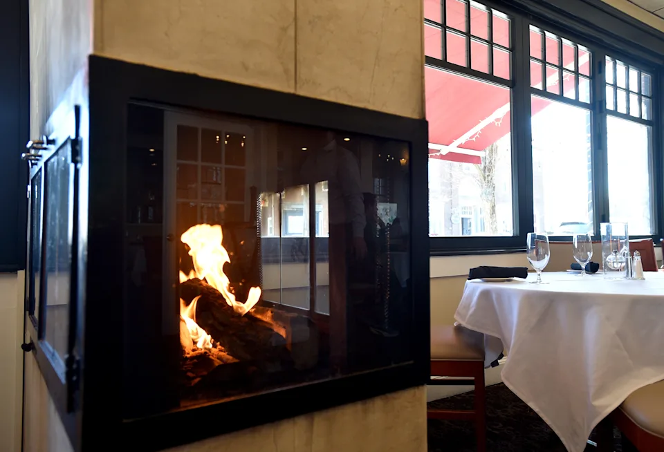 Alberto's Ristorante in Hyannis has several fireplaces in their Main Street restaurant. 
Photo taken March 2, 2025