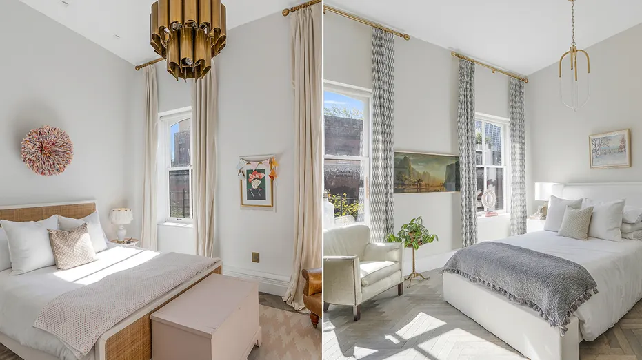 The bedrooms feature windows with views of the city.