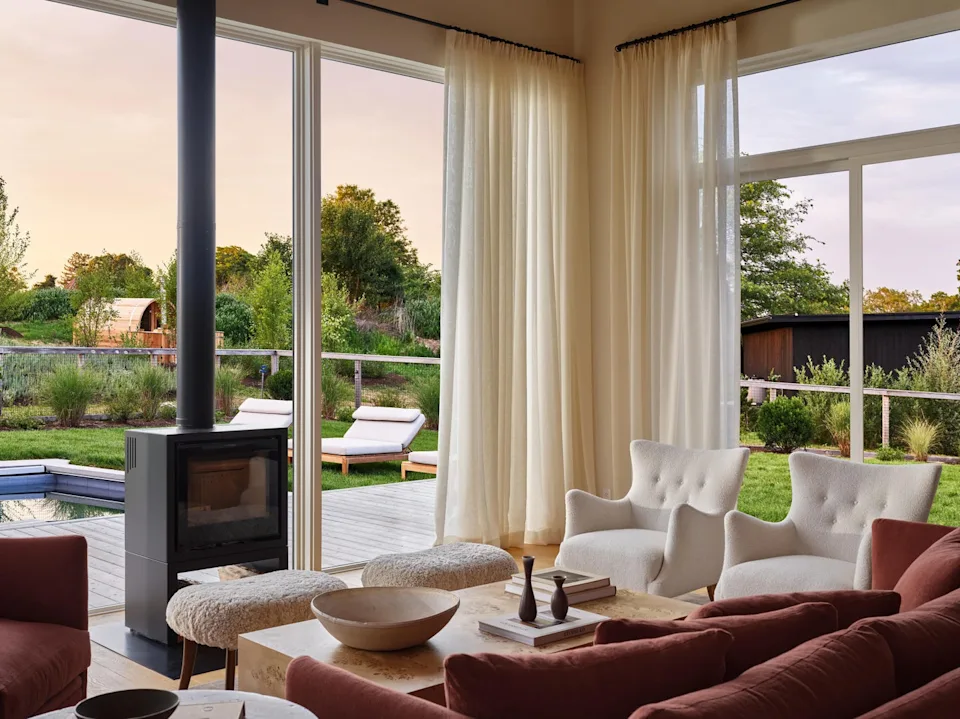 Modern living space with a view of a garden