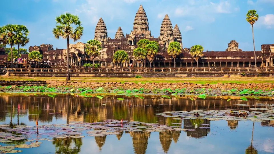 Angkor Wat temple in Siem Reap in Cambodia. Angkor Wat is the largest religious monument in the world.