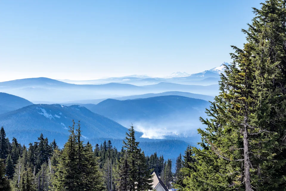 Spectacular views from area of Timberline lodge in Mt Hood National forest, Oregon, USA