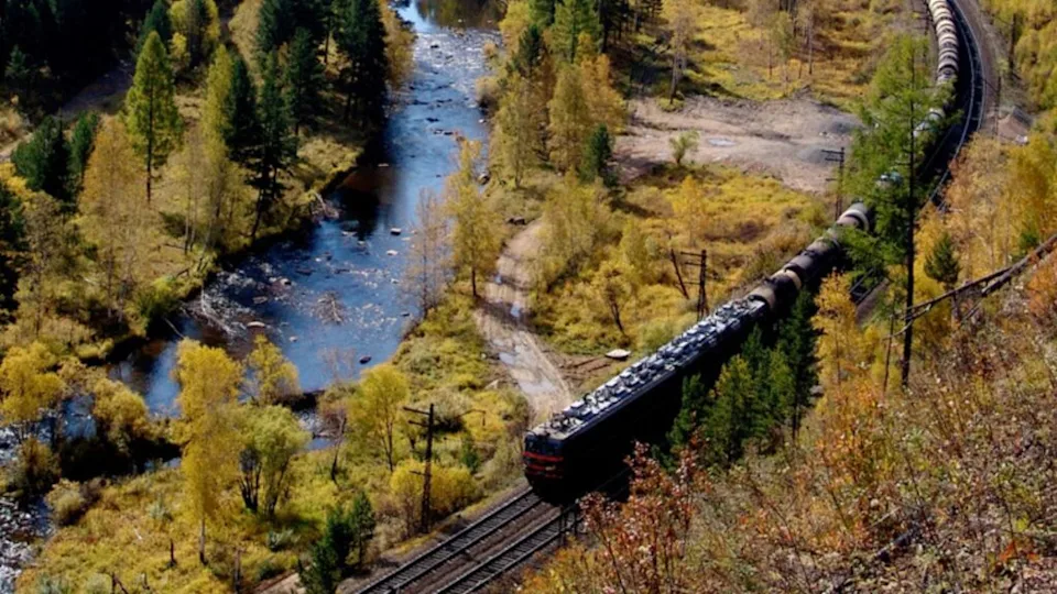 The TRANS-Siberian railway at the river Olkha in the Baikal region